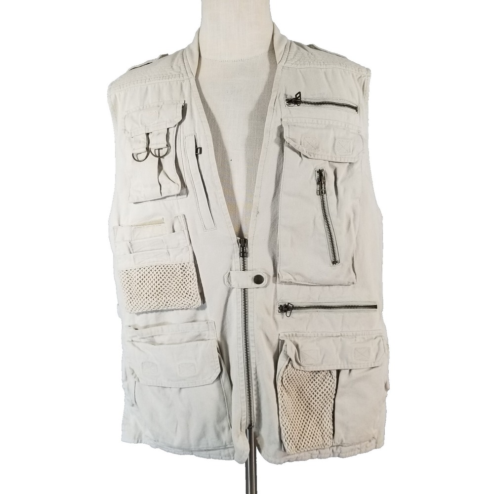 Eddie Bauer vest Men's large khaki tan‎ beige cargo photographer fishing outdoor